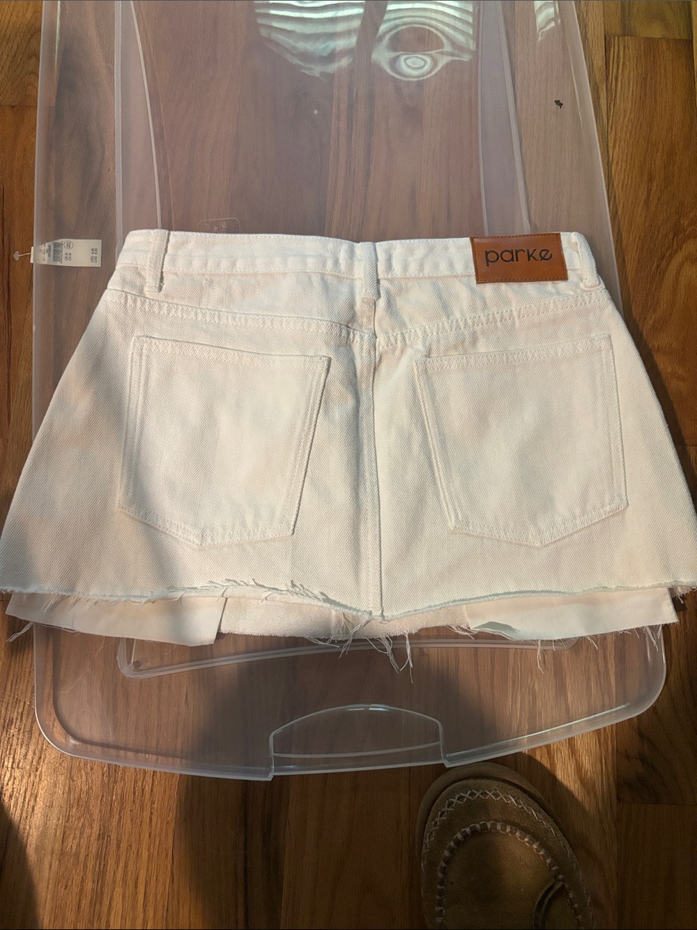 Parke White Denim Skirt with Raw Hem